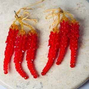 Vintage Plastic Beaded‎ Chilis Ornament Christmas Southwestern Stackable Star